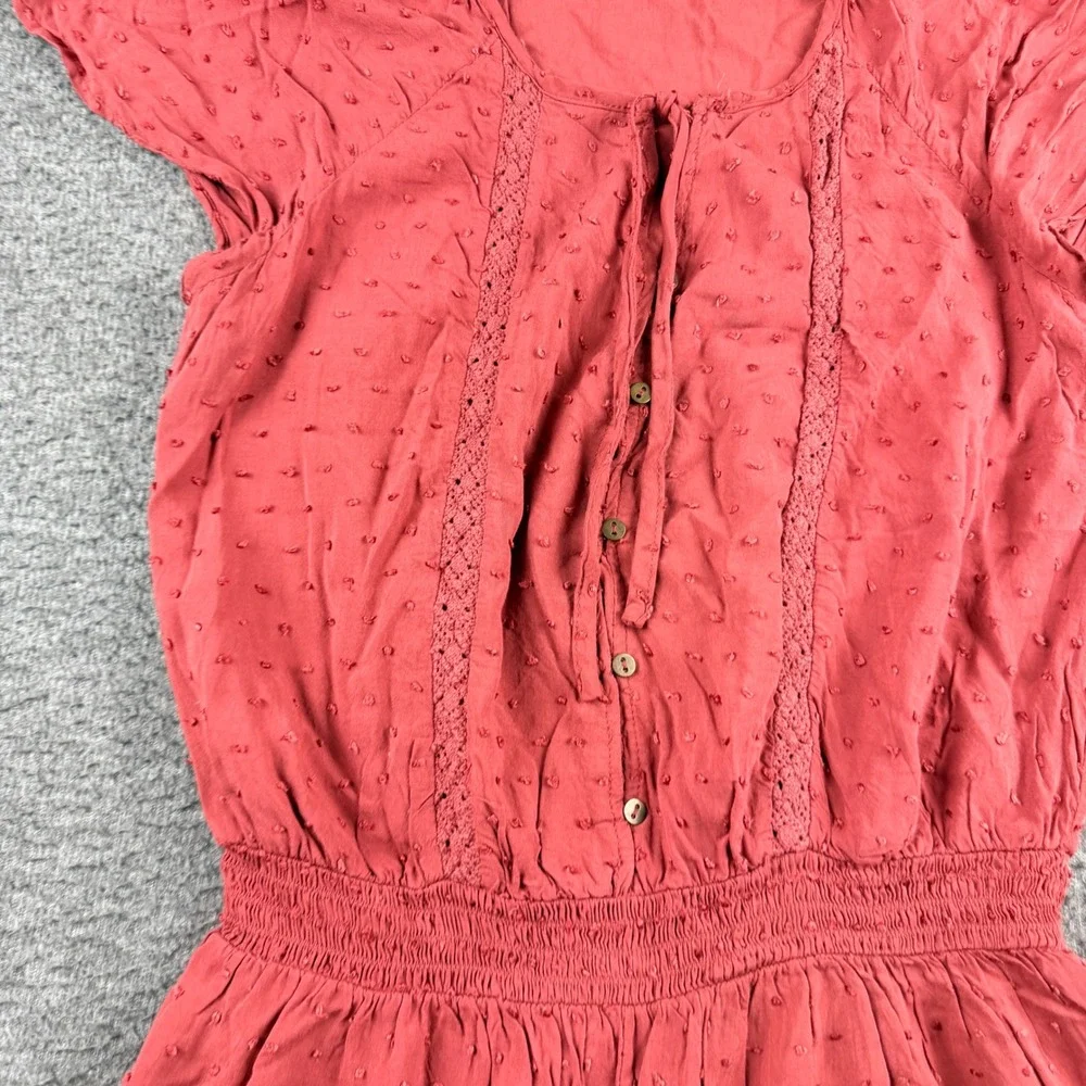 Aeropostale Women's S Small Rust Red Swiss‎ Dot Lace Trim Button Front Romper
